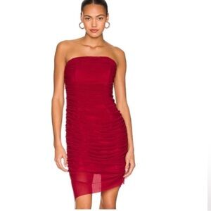 Majorelle Revolve Ursula Red Wine Strapless Ruched Mesh Mini Dress Size M